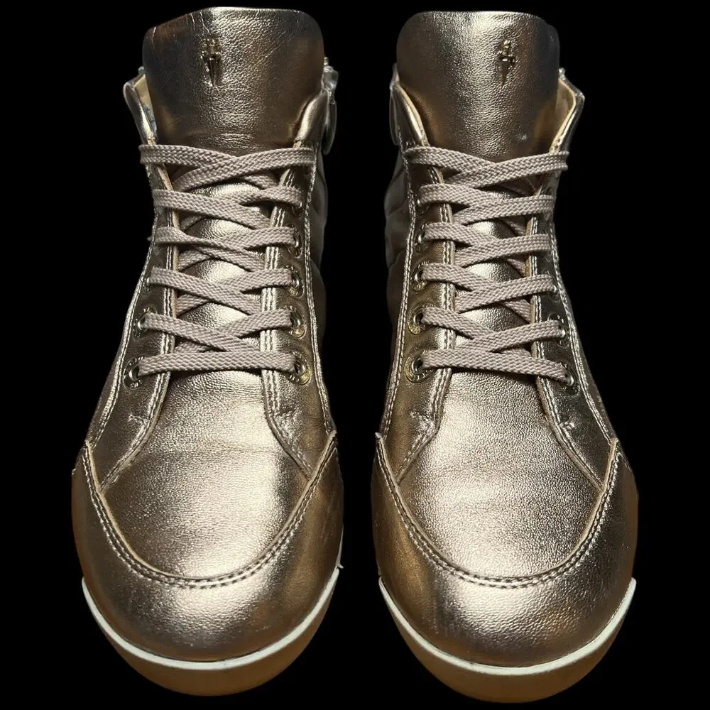 CESARE PACIOTTI Luxury 4US Women's 37/US 7 Gold High Top Sneakers Studs - Picture 8 of 16